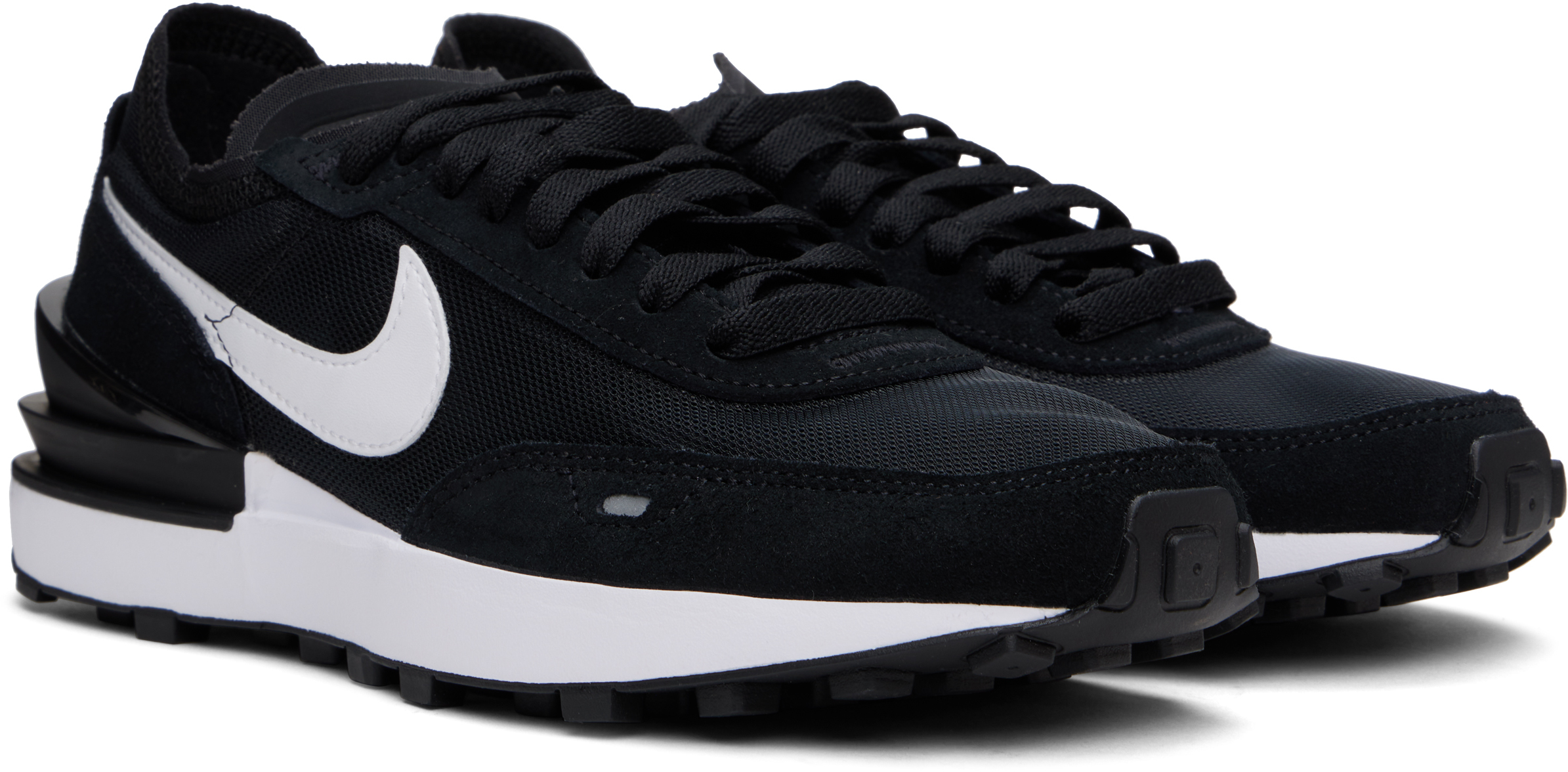 Nike Waffle One Suede And Leather-trimmed Mesh Sneakers In Black/white-orange