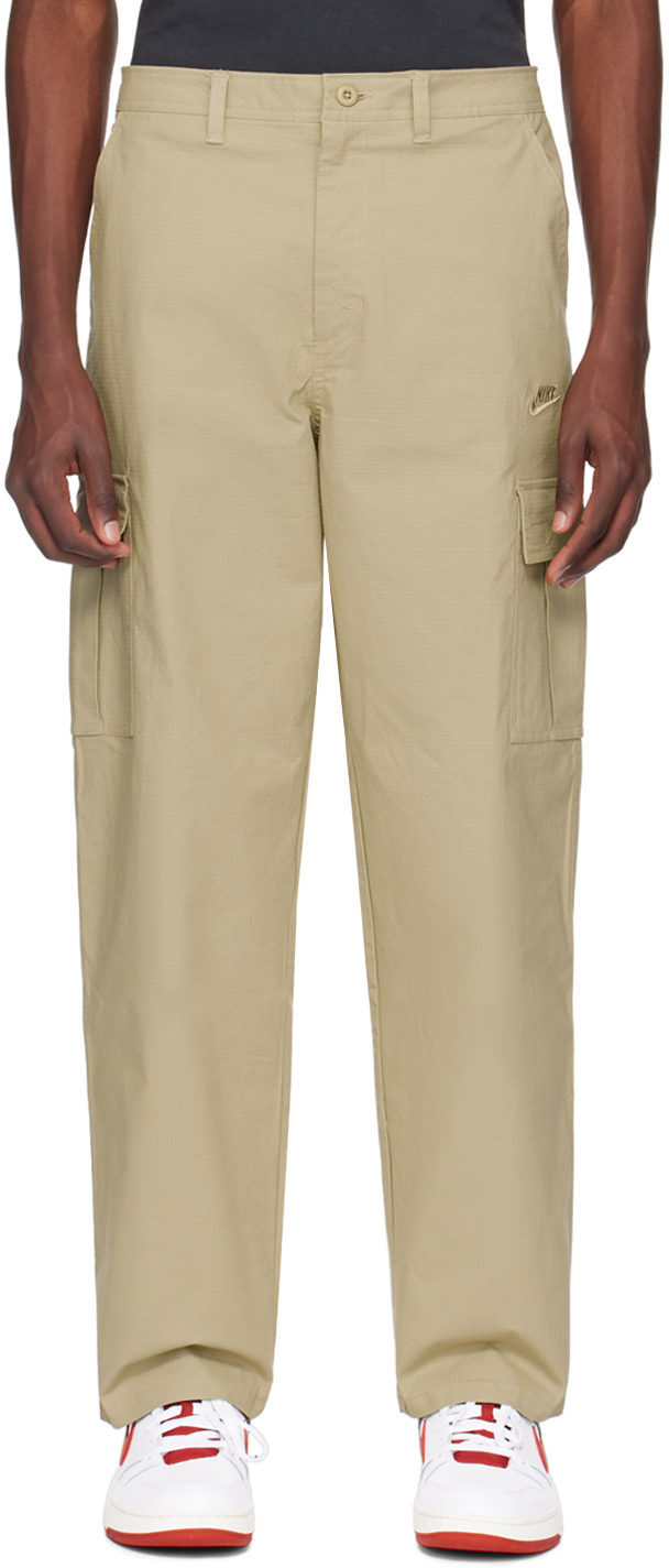 Shop Nike Khaki Embroidered Cargo Pants In Khaki/khaki