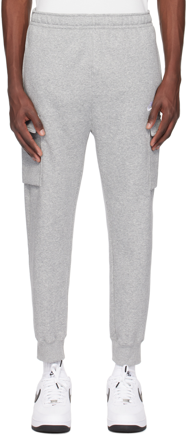 Shop Nike Gray Embroidered Cargo Pants In Dk Grey Heather/matt