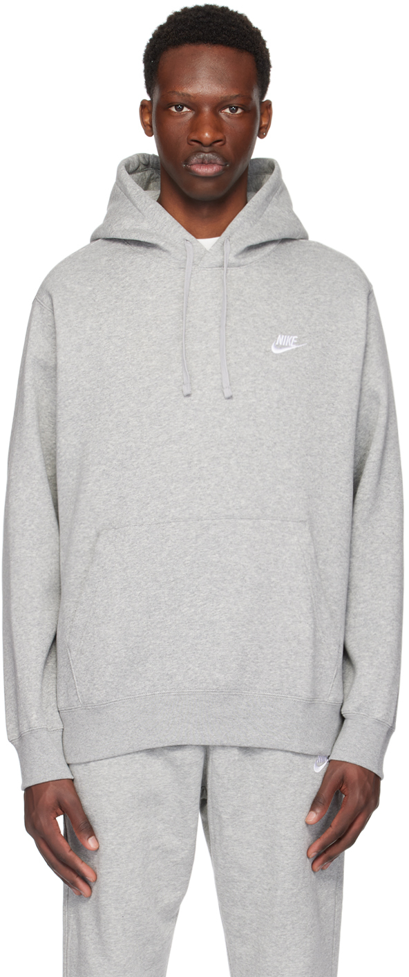 Shop Nike Gray Embroidered Hoodie In Dk Grey Heather/matt