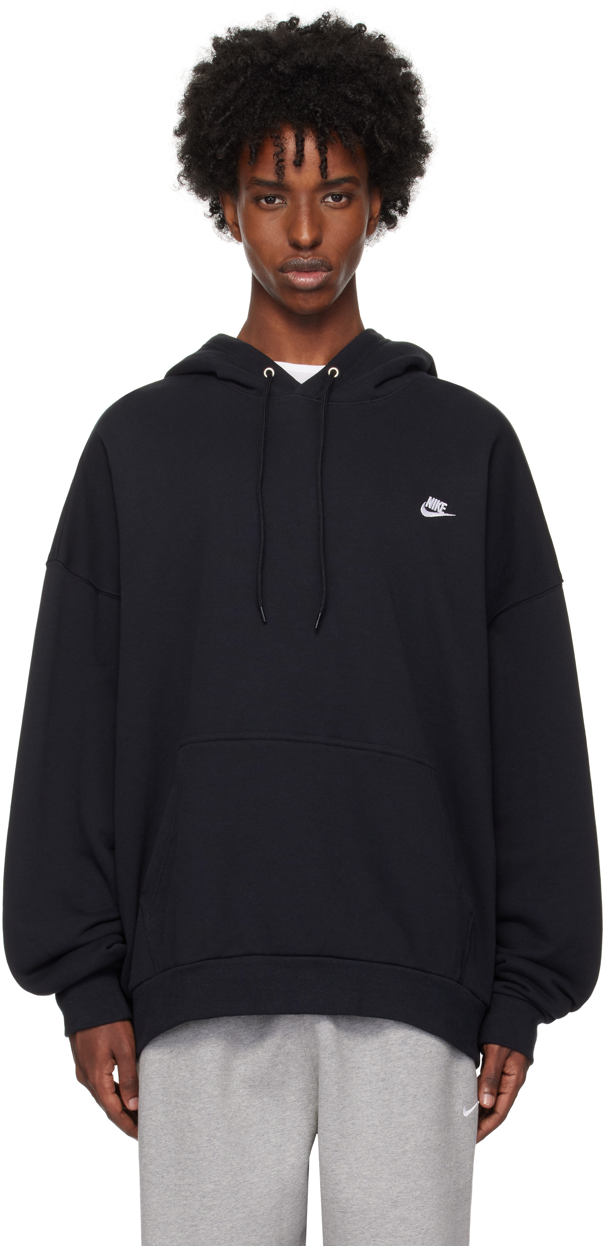 Black Oversized French Terry Pullover Hoodie