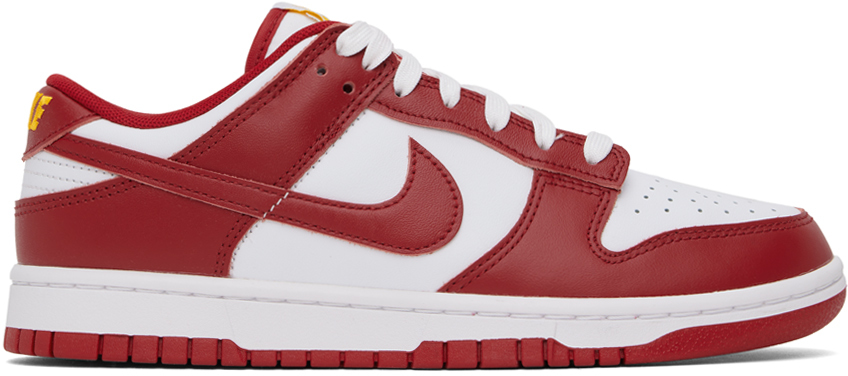 Shop Nike Red & White  Dunk Low Retro Sneakers In Gym Red/gym Red-whit