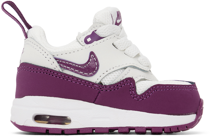 NIKE BABY WHITE & PURPLE AIR MAX 1 EASYON SNEAKERS 