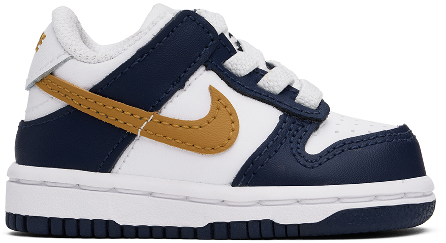 Baby White & Navy Dunk Low Sneakers