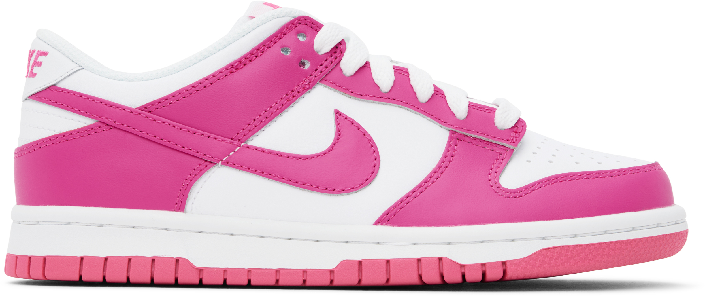 Nike Big Kids Pink & White Dunk Low Sneakers In 102 White/laser Fuch