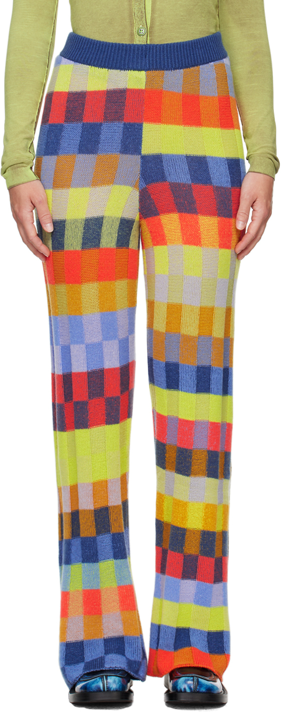 Shop The Elder Statesman Multicolor Flared Lounge Pants In Rib Check Multi