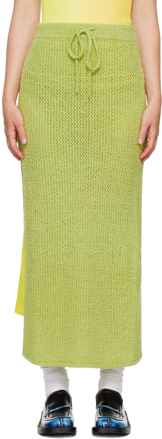 Shop The Elder Statesman Green Selerino Net Midi Skirt In Wasabi