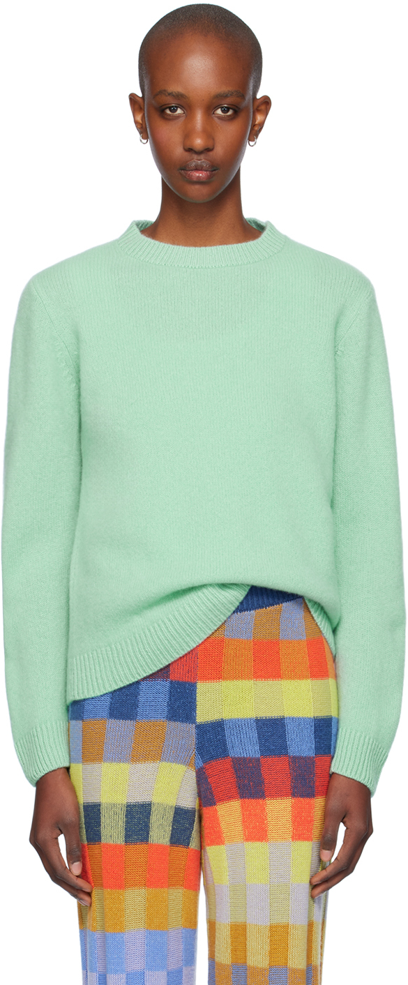 THE ELDER STATESMAN GREEN MALIBU CREW SWEATER 