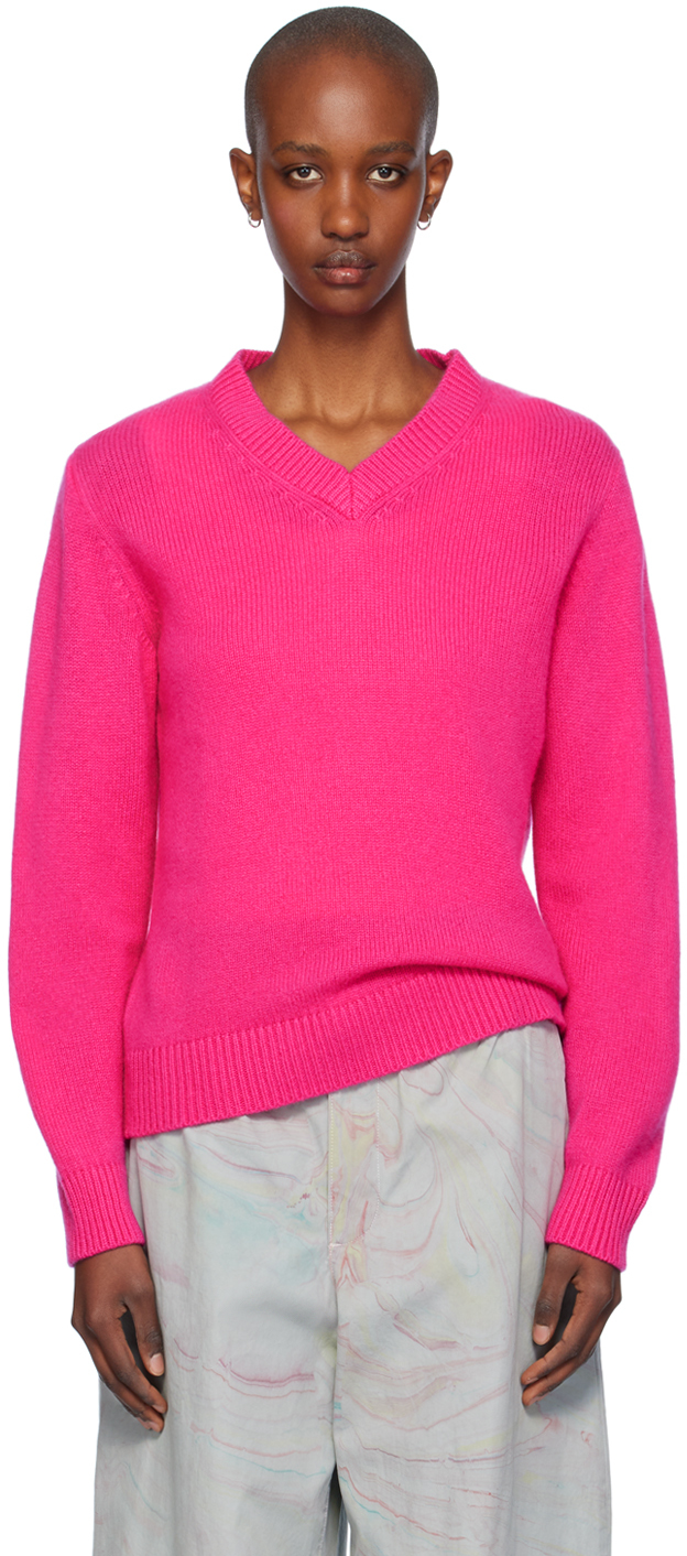 Shop The Elder Statesman Pink Monterey V-neck Sweater In 672 Electric Pink