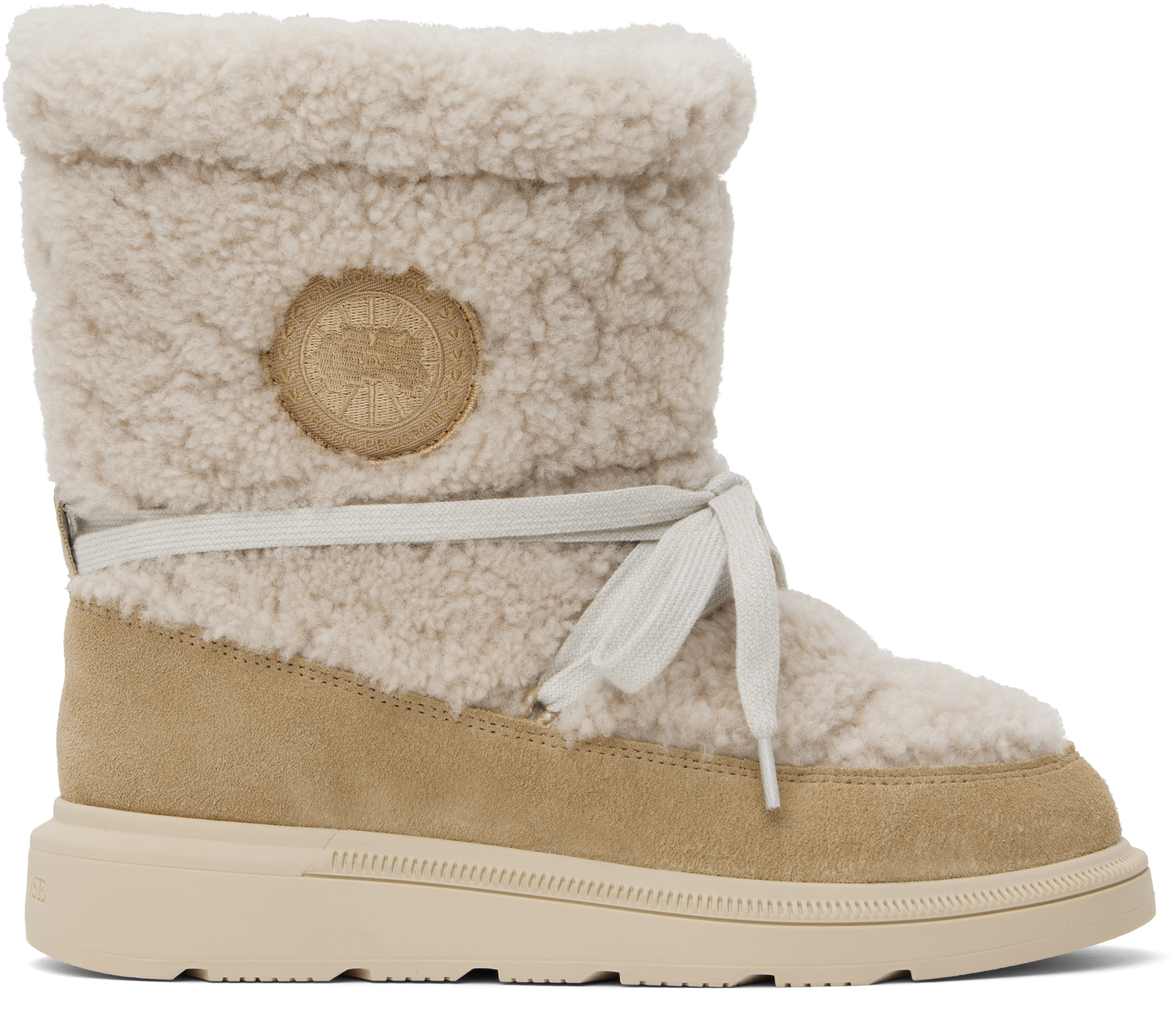 Shop Canada Goose Beige Demma Shearling Puffer Boots In 1621 Linen-lin