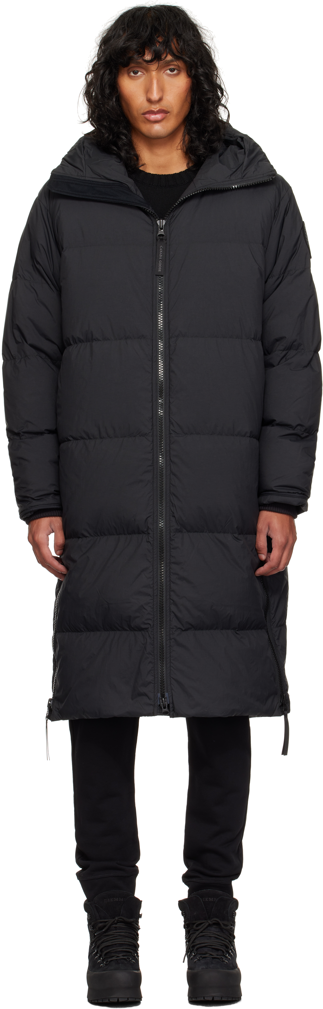 CANADA GOOSE BLACK 'BLACK LABEL' LAWRENCE LONG PUFFER DOWN COAT 