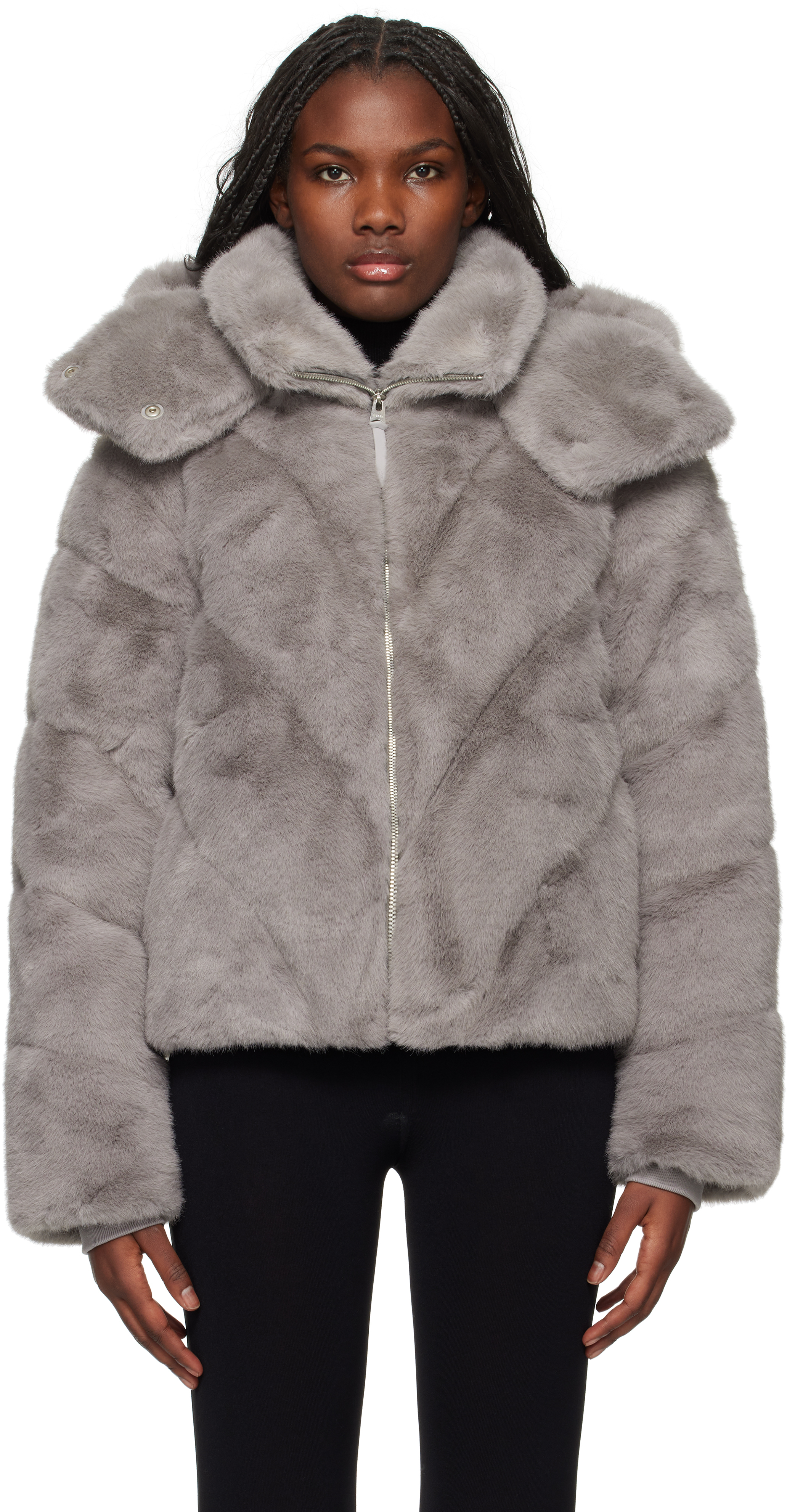 Gray Anik Faux-Fur Down Jacket