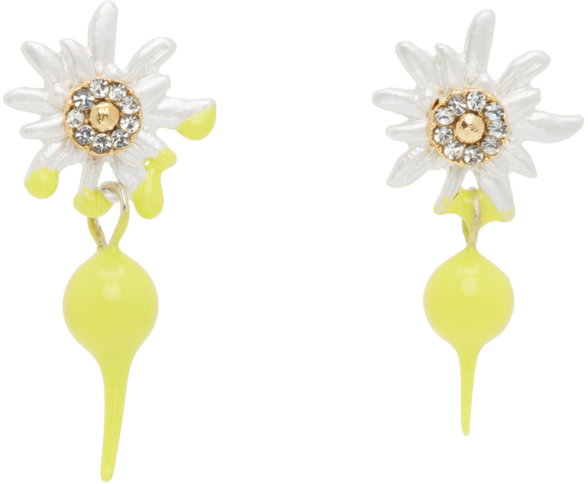 Silver & Yellow Dipped Edelweiss Earrings