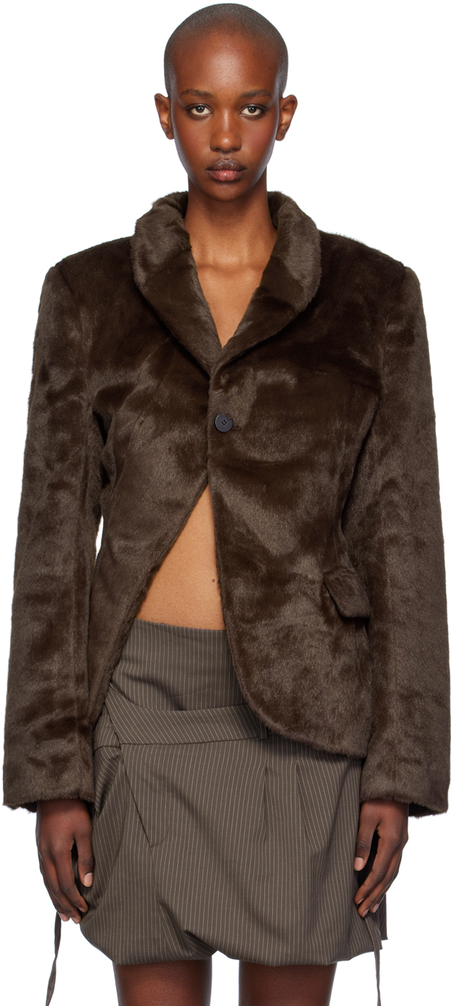 Brown Furry Deconstructed Blazer