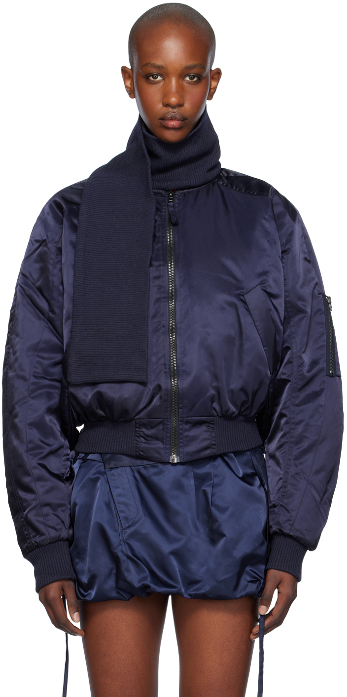 Shop Ottolinger Navy Scarf Bomber Jacket In Midnight Blue