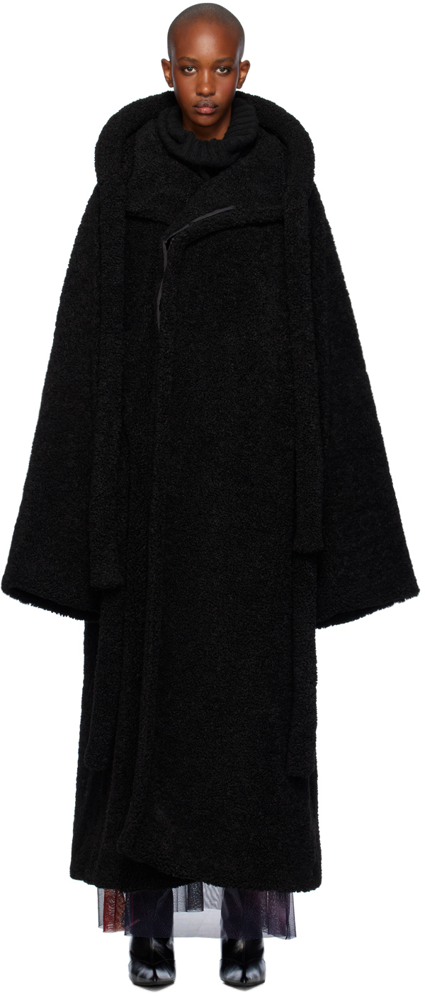 Black Wrap Teddy Long Coat