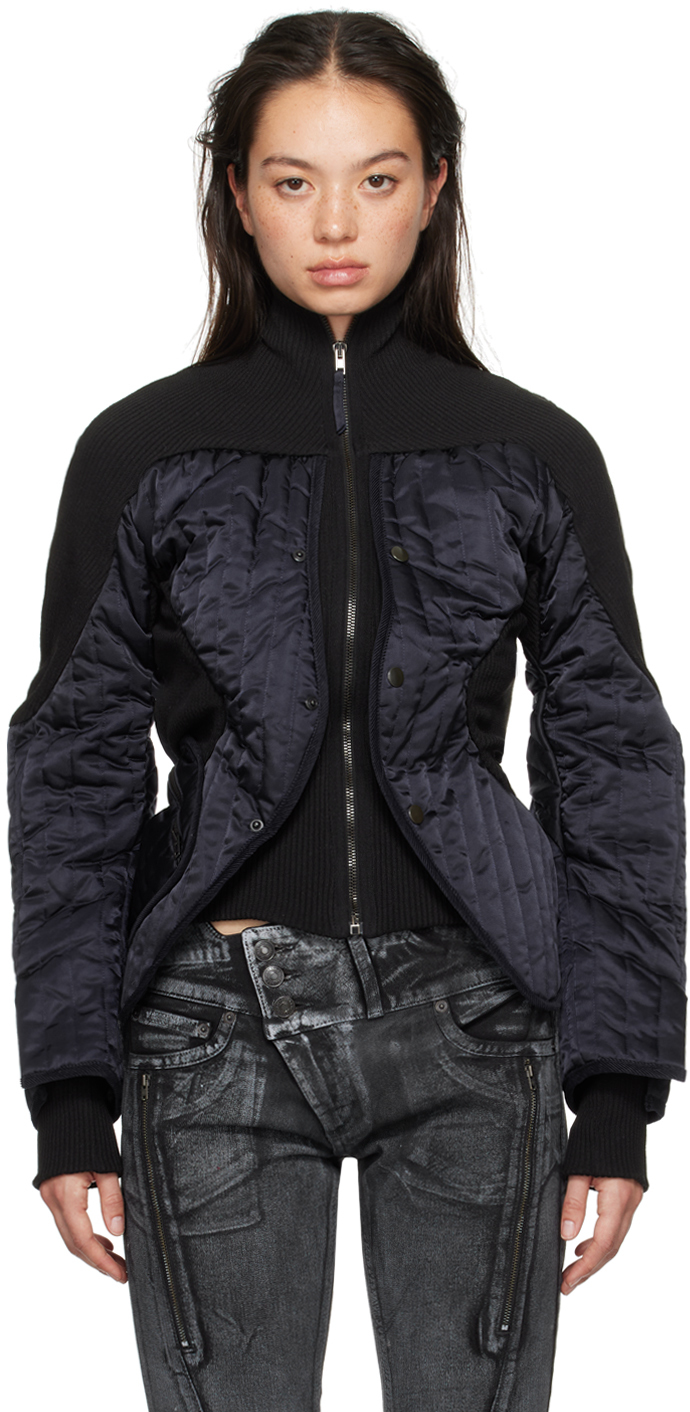 Shop Ottolinger Navy & Black Quilted Silhouette Jacket In Blue Black