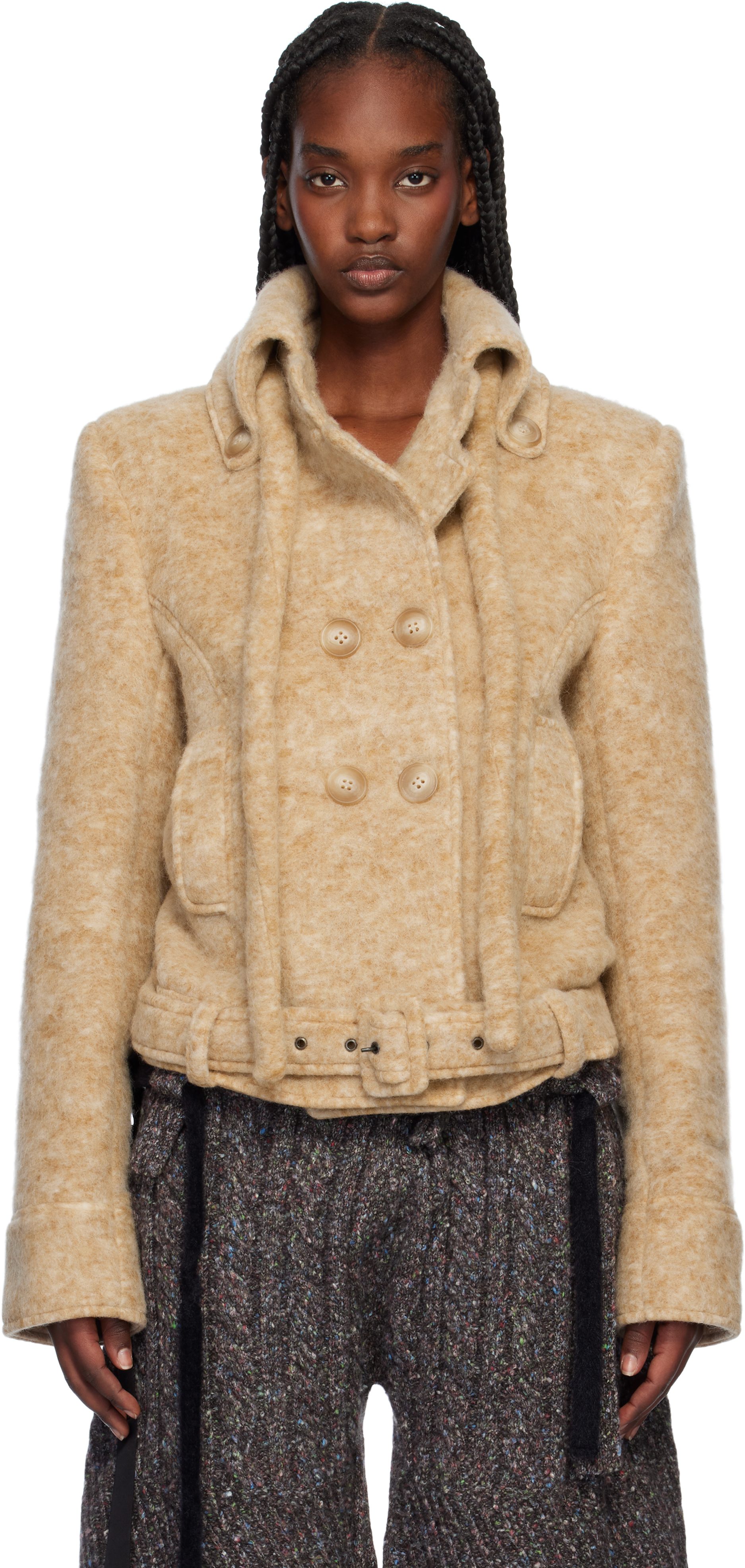 Beige High Collar Jacket