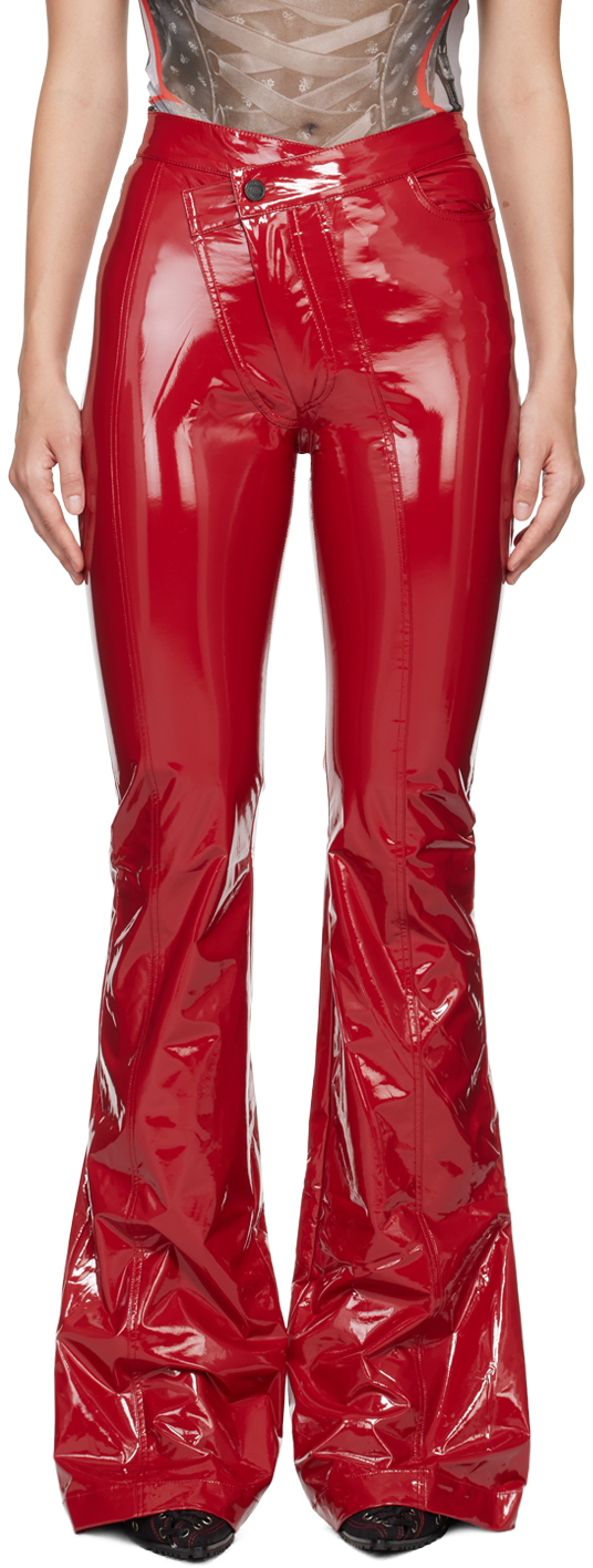 Shop Ottolinger Red Simple Line Faux-leather Pants In Red Pleather