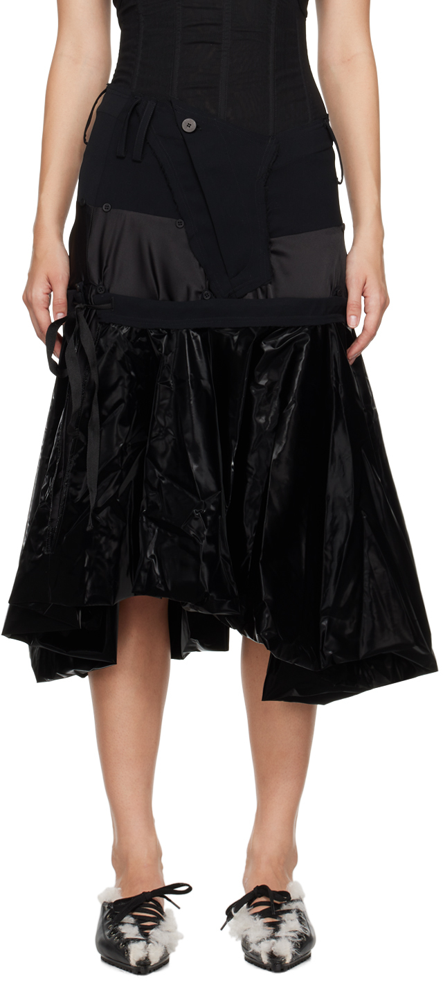 Black Layered Balloon Midi Skirt