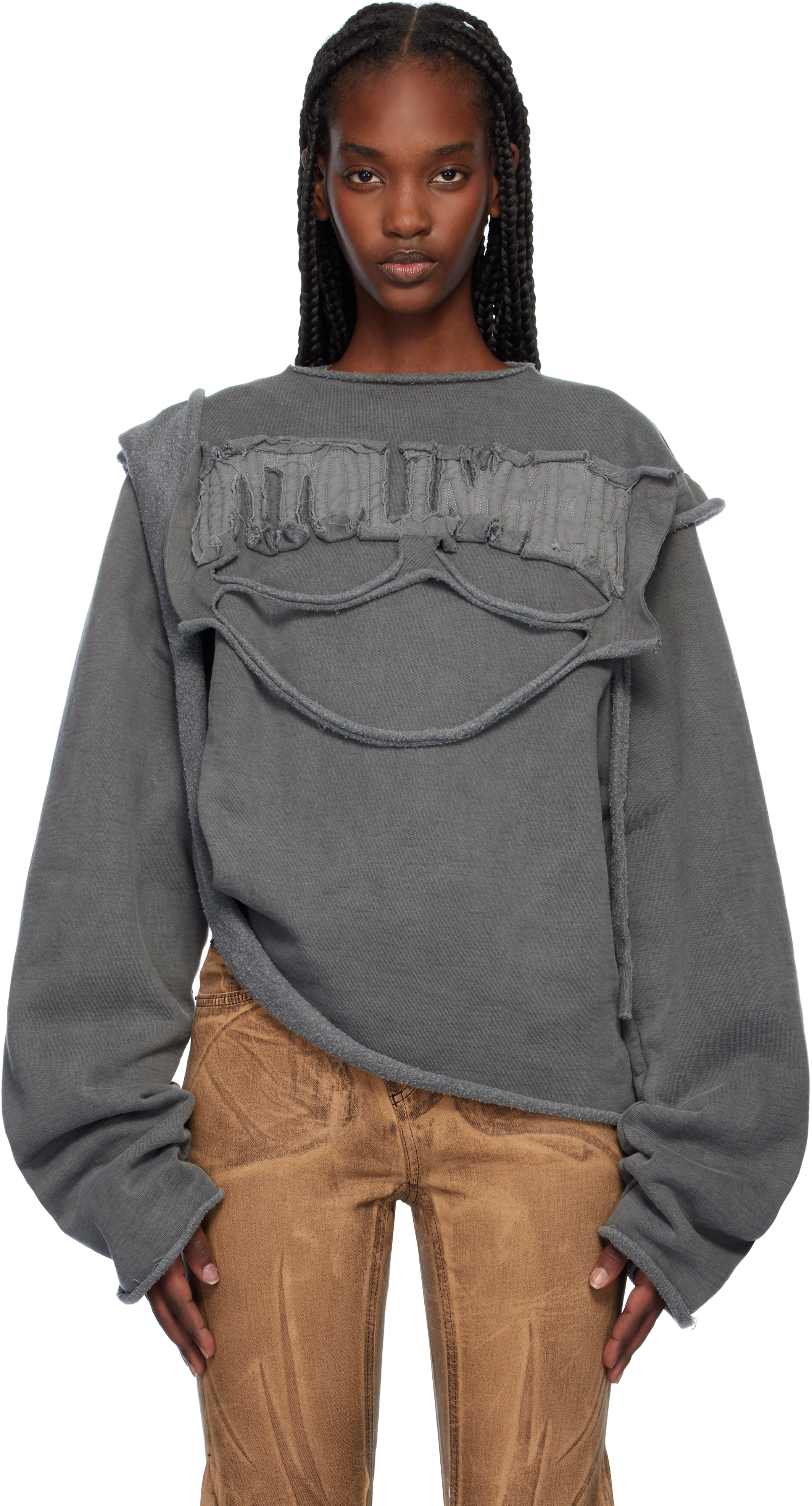 Gray Distressed Drape Sweatshirt