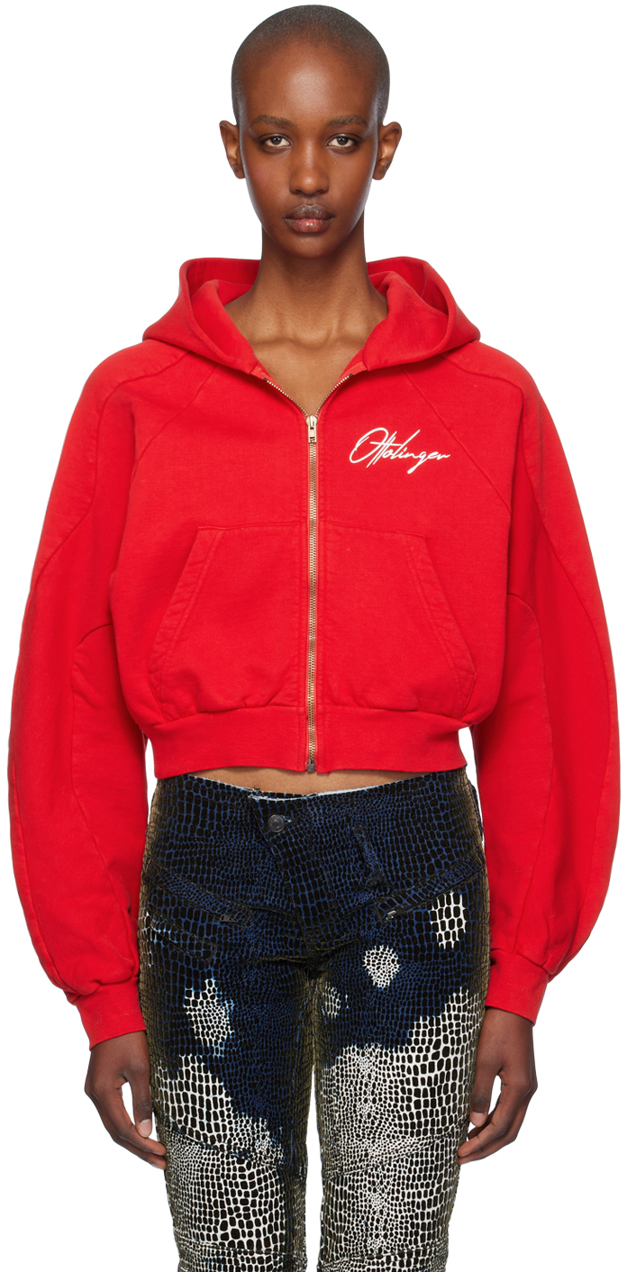 Red Multiline Zip Hoodie