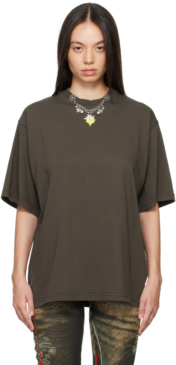 Shop Ottolinger Khaki Charm T-shirt In Dark Brown Wash