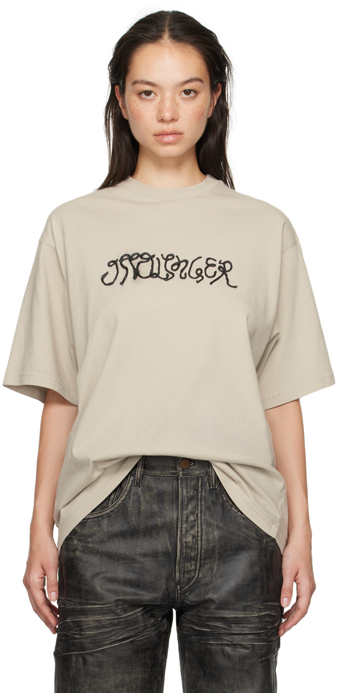 Shop Ottolinger Beige Oversized Puffy Logo T-shirt In Sand Pebble