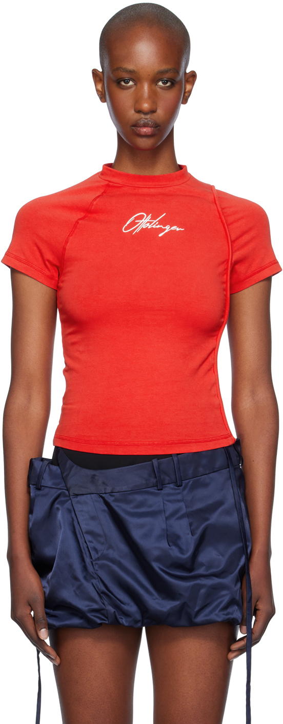 Shop Ottolinger Red Deconstructed T-shirt