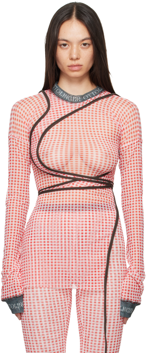 Shop Ottolinger Red Wrap Long Sleeve T-shirt In Gingham Print