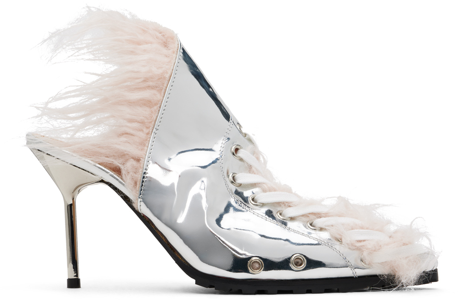 Shop Ottolinger Silver Heel Mules In Silver/rose