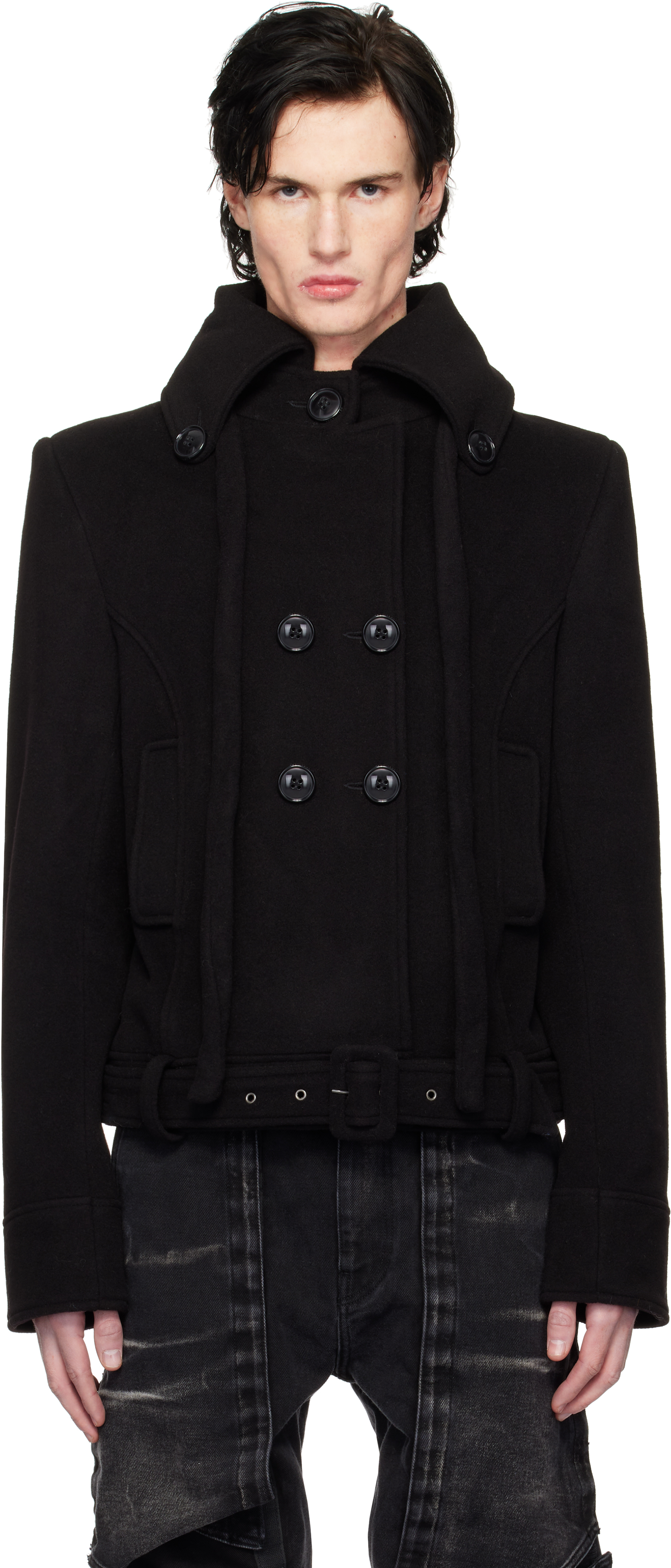 Black High Collar Wool Jacket