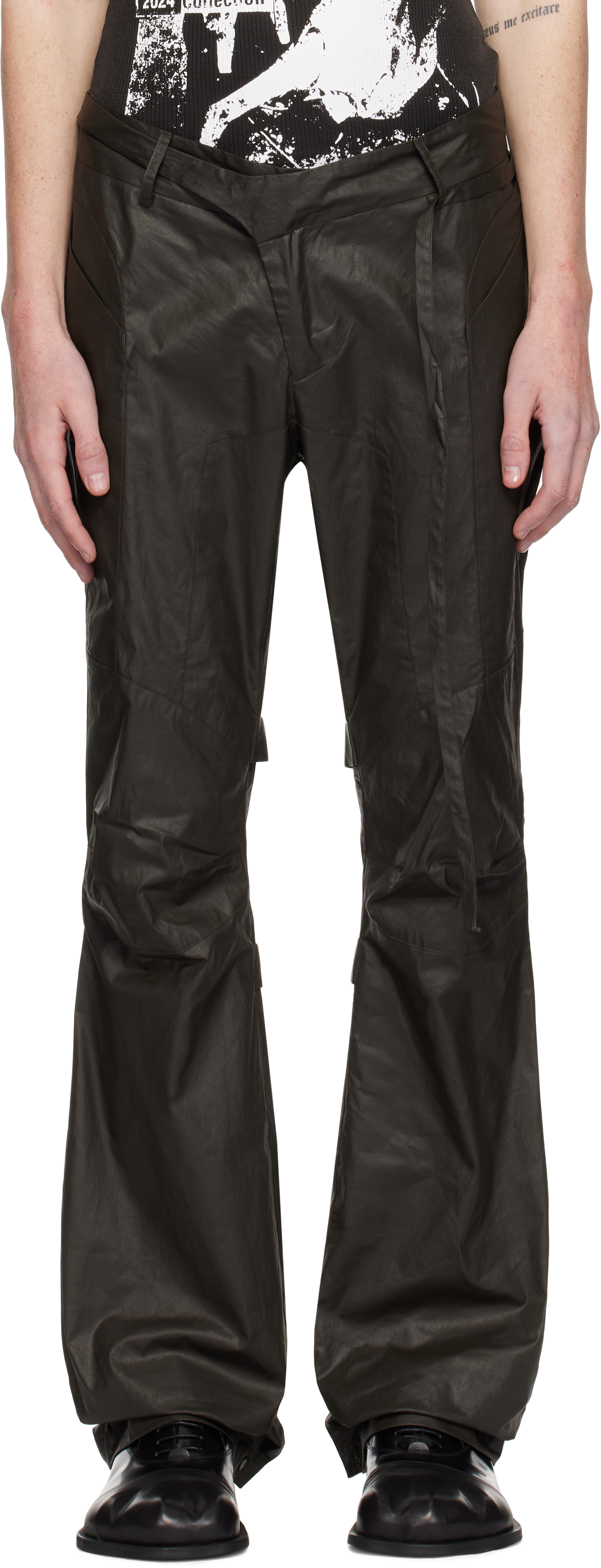 Brown Deconstructed Flared Trousers