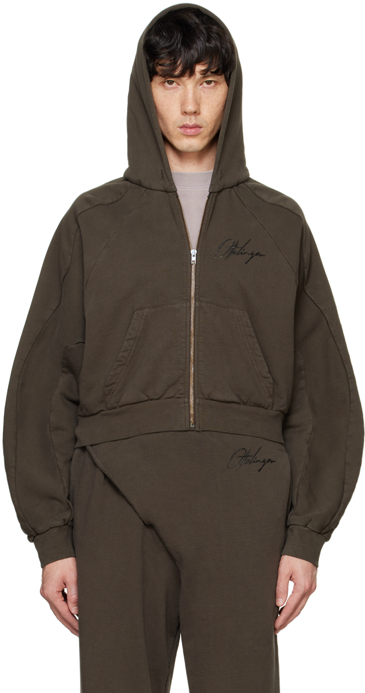 【関税込み】Ottolinger ブラウン Multiline ジップフーディ OTTOLINGER Knitted Multiline Zip Hoodie Khaki – ESSXNYC