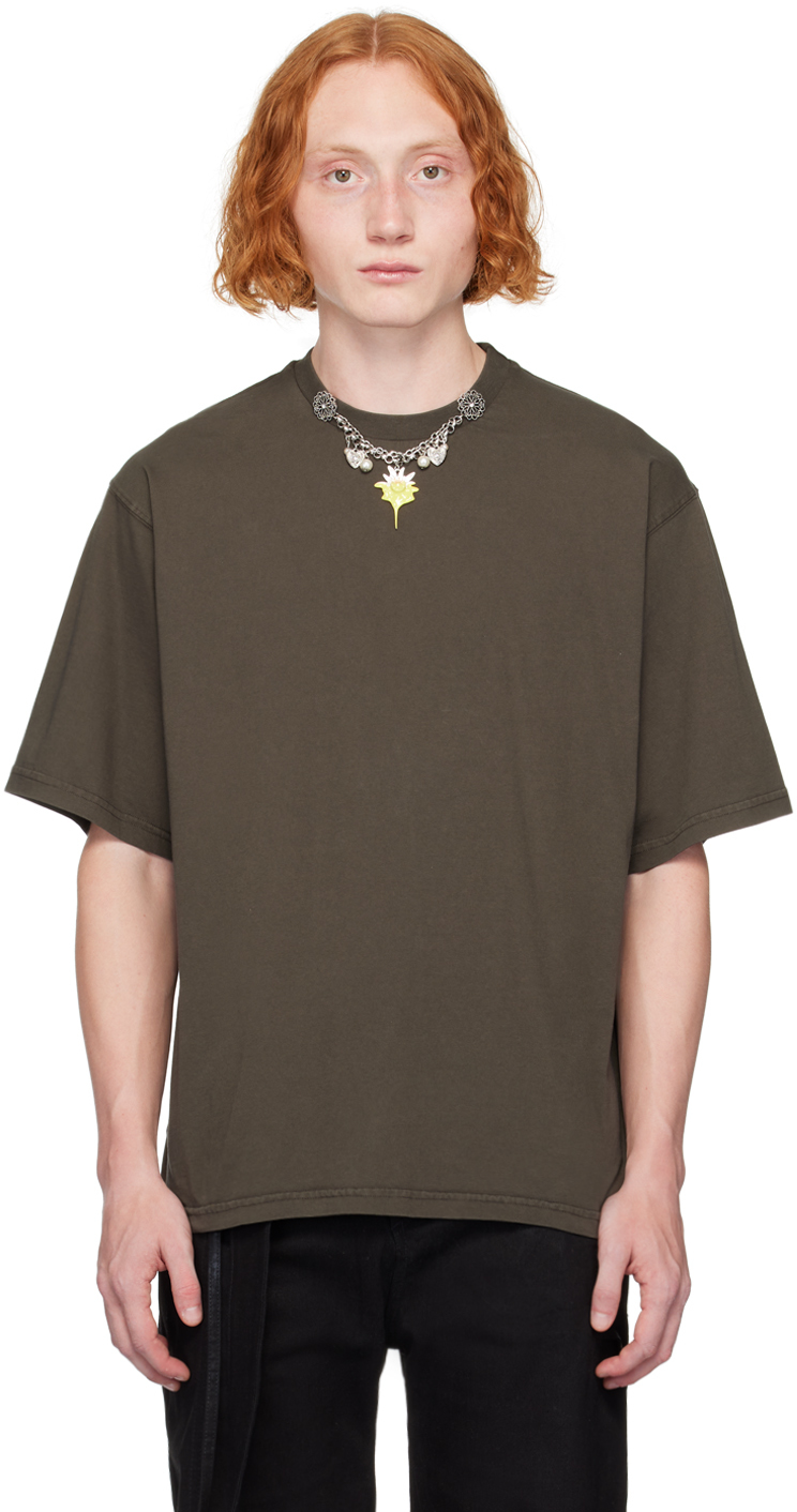 Shop Ottolinger Khaki Charm T-shirt In Dark Brown Wash