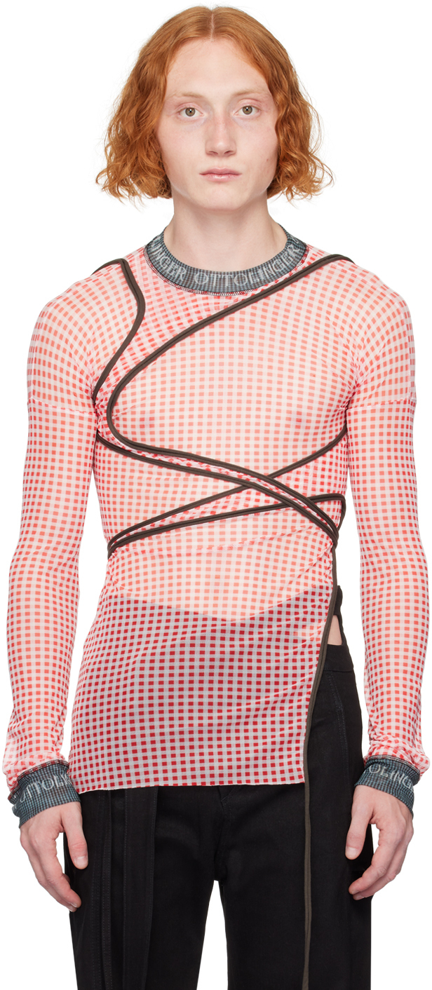 Shop Ottolinger Red Wrap Long Sleeve T-shirt In Gingham Print