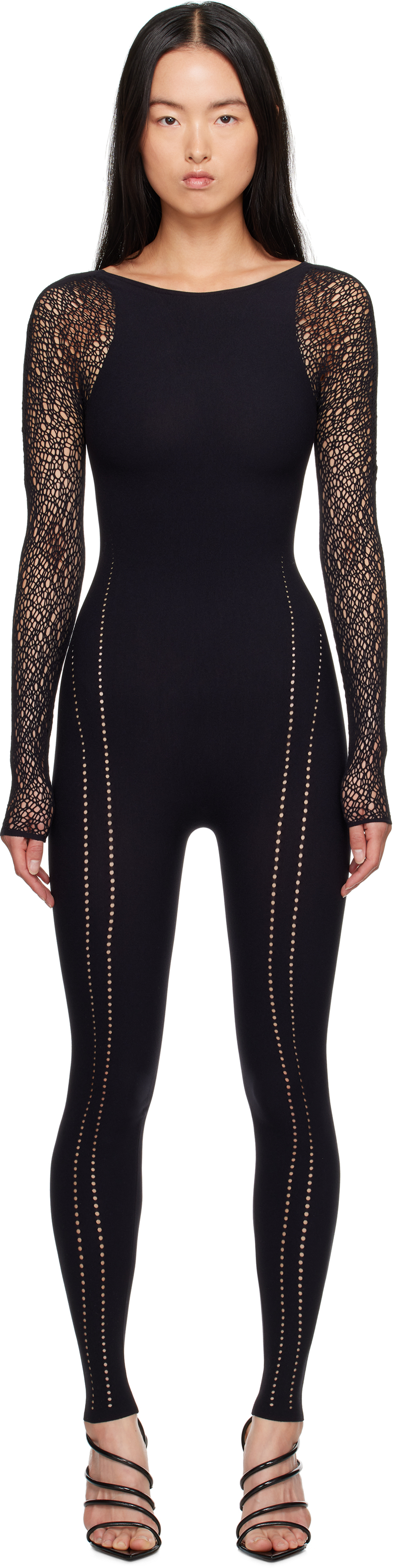 Shop Wolford Black W Net Jumpsuit In 7005 Black