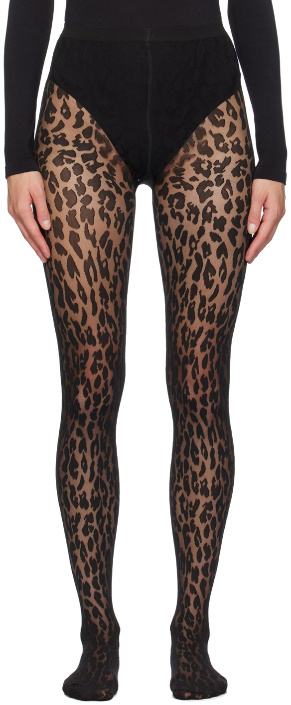 Shop Wolford Black Leo Tights In 9180 Black / Black