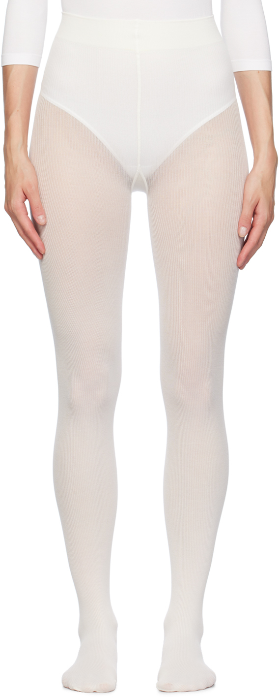 Shop Wolford White Mary Cotton Rib Tights In 1051 Ecrue