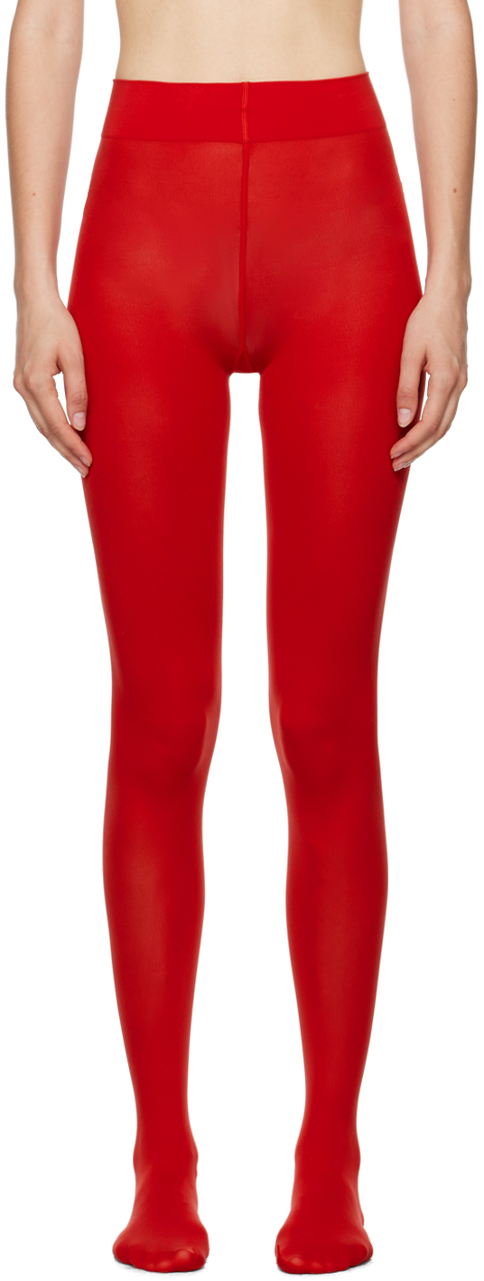 Shop Wolford Red Velvet De Luxe 66 Tights In 3163 Barbados Cherry