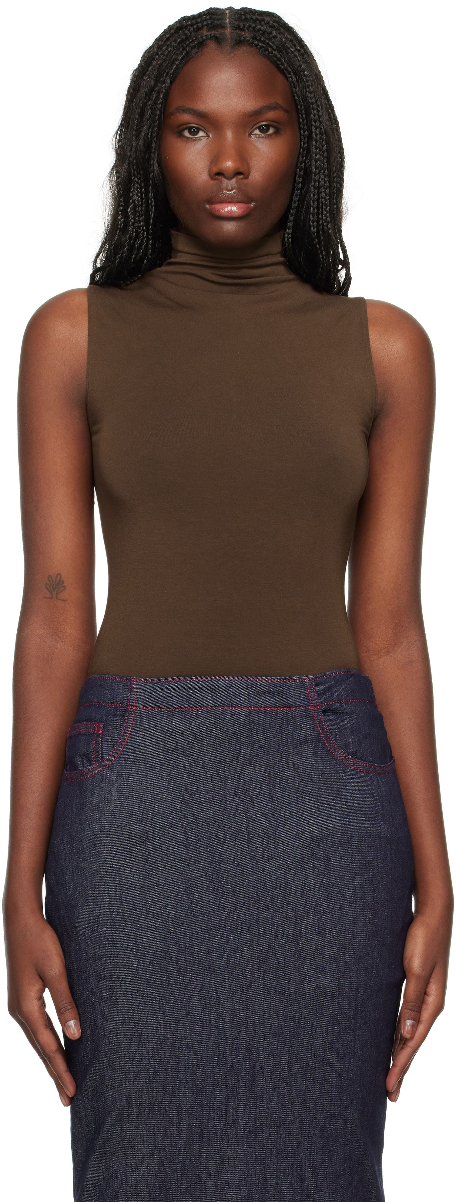 Brown Viscose String Bodysuit