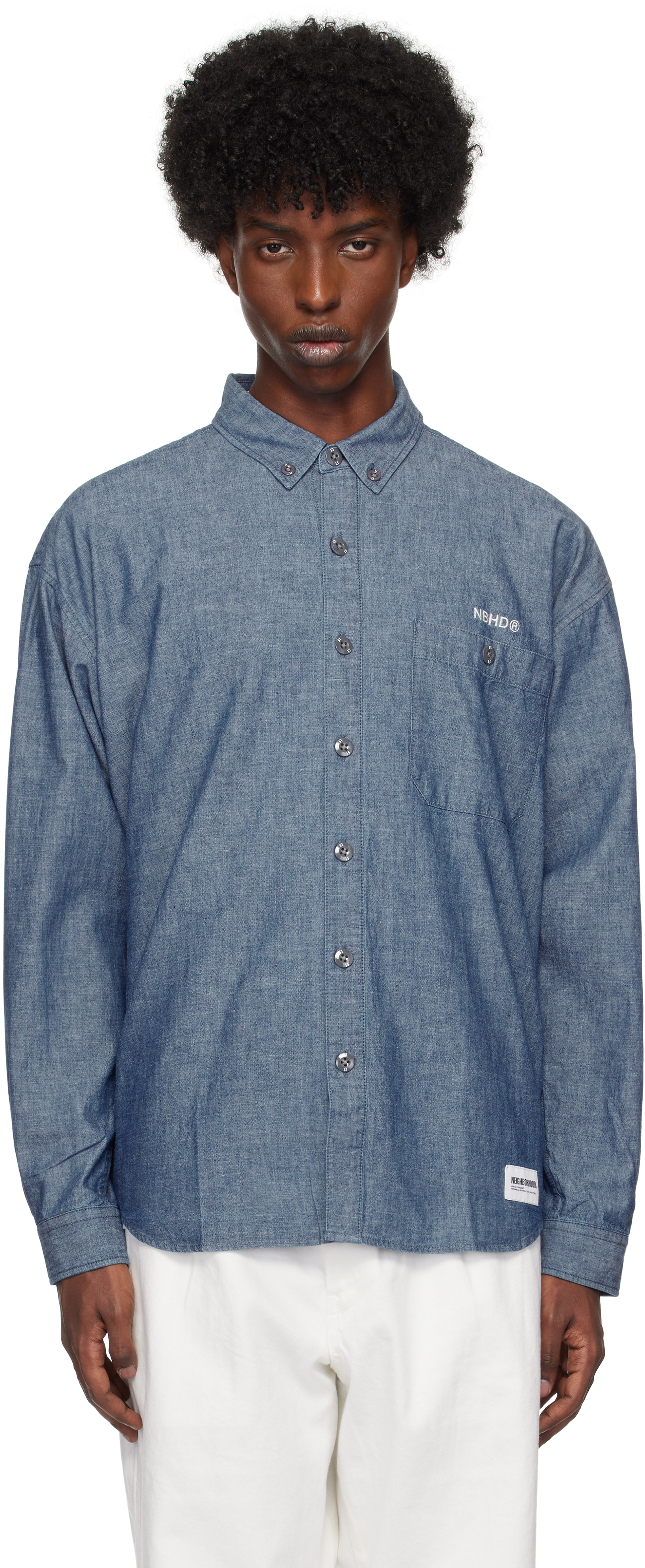 Shop Neighborhood Blue Chambray Bd Ls Shirt In Indigo