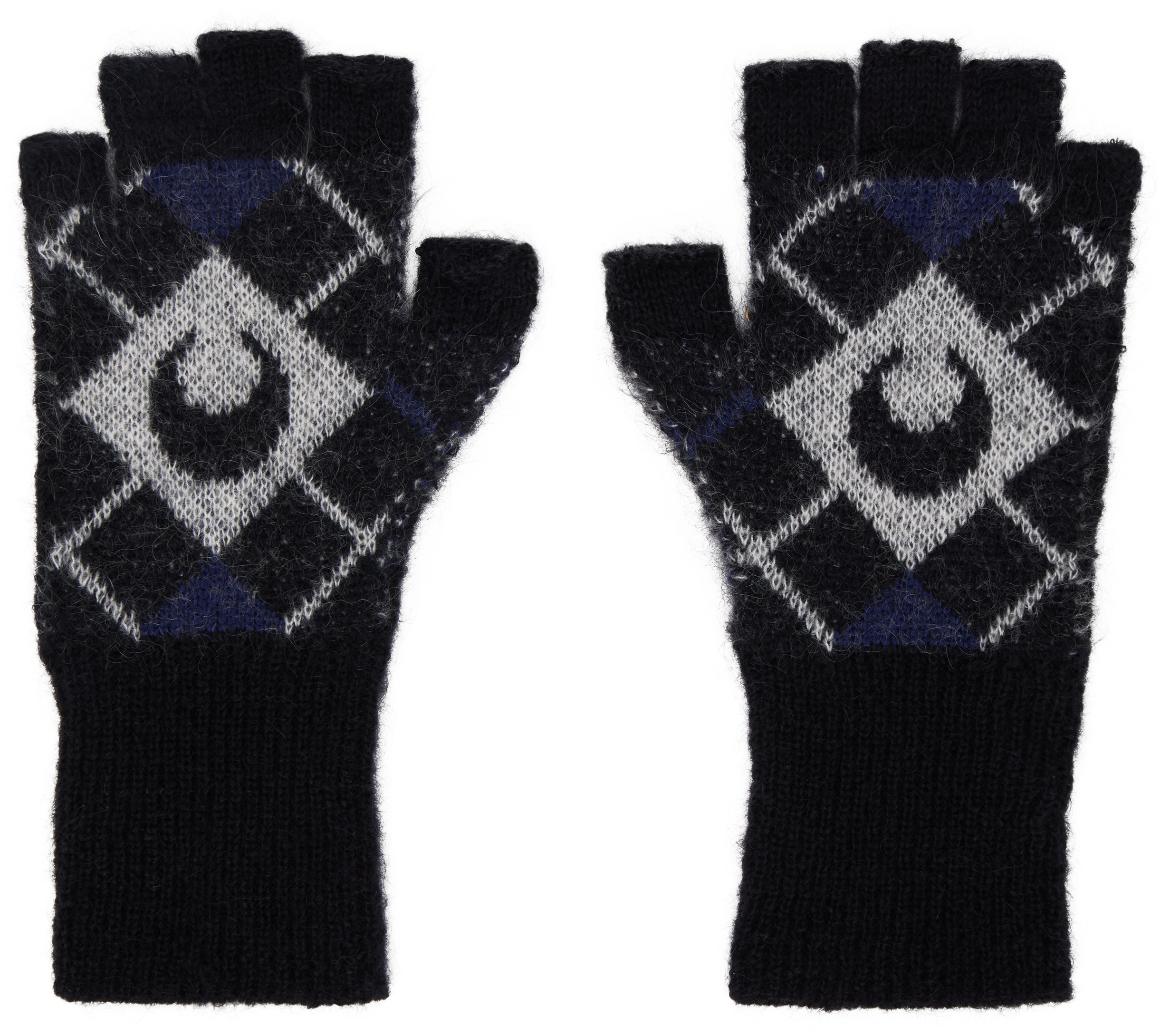 Black Moon Argyle Knit Fingerless Gloves