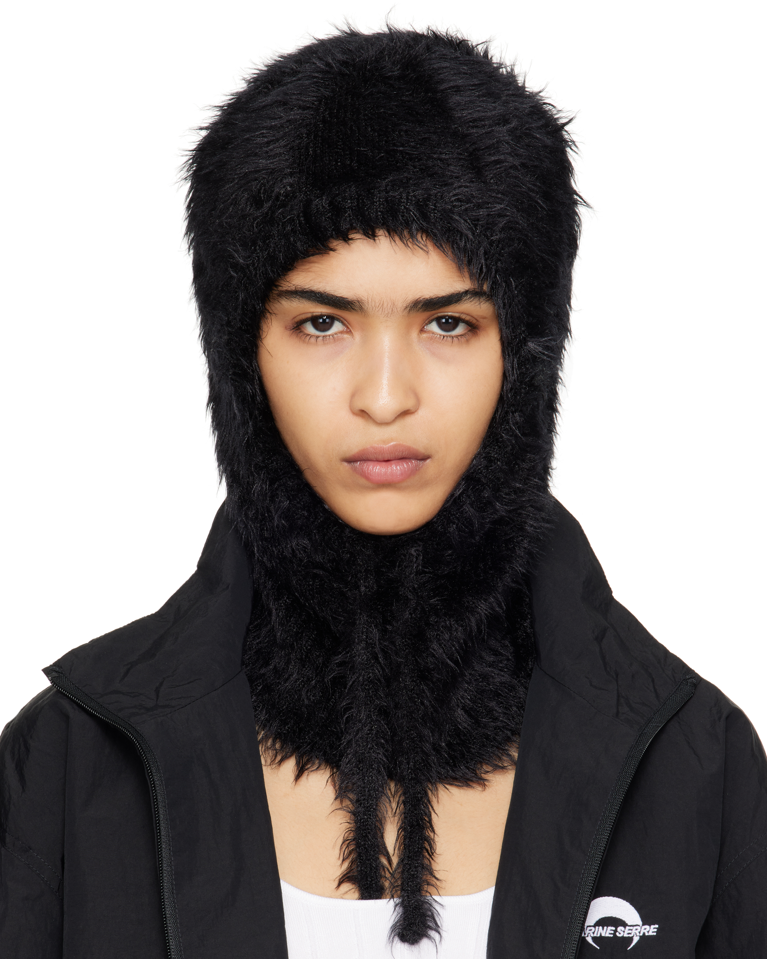 Shop Marine Serre Black Wild Puffy Knit Balaclava In Bk99 Black