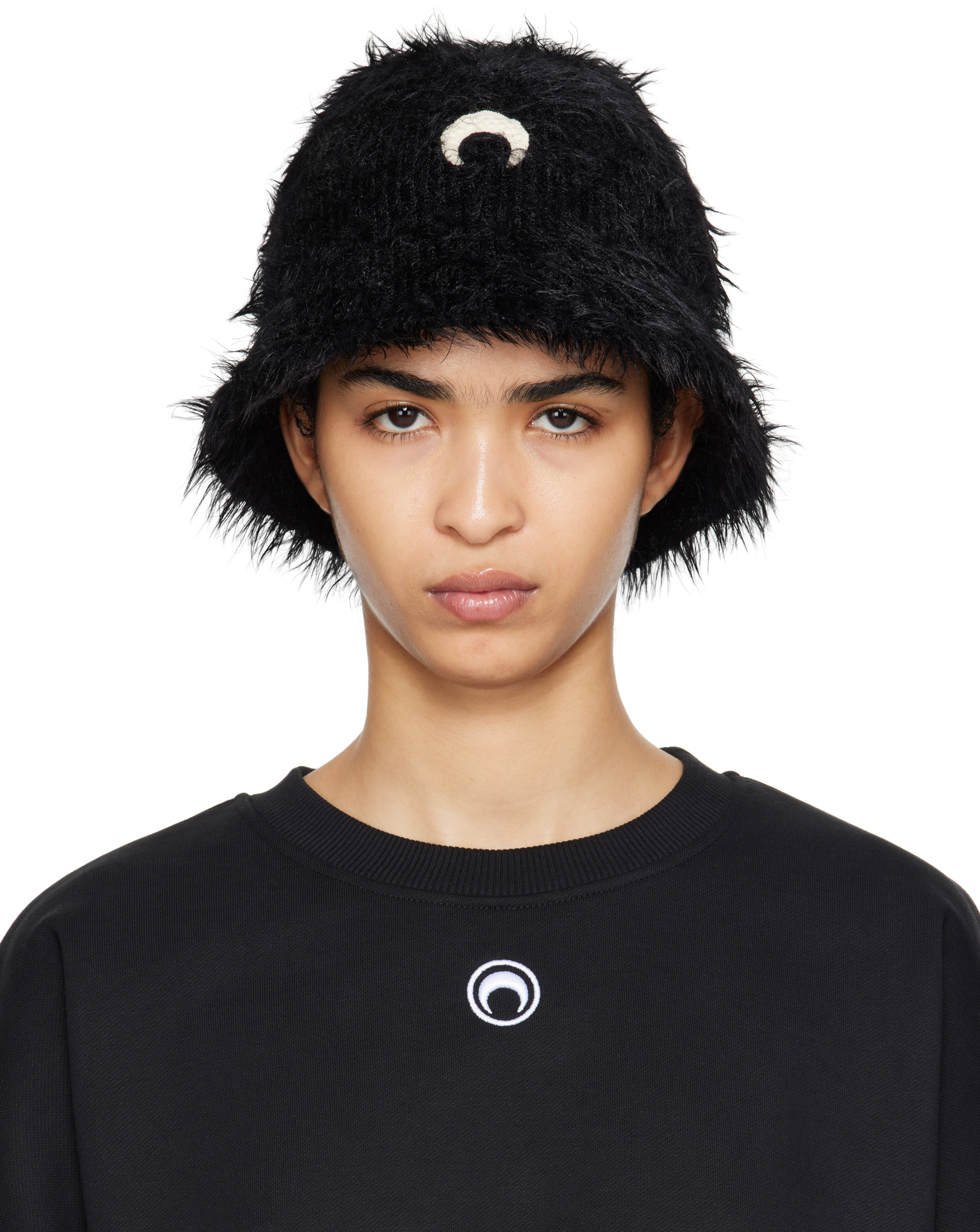 Shop Marine Serre Black Wild Puffy Knit Bucket Hat In Bk99 Black