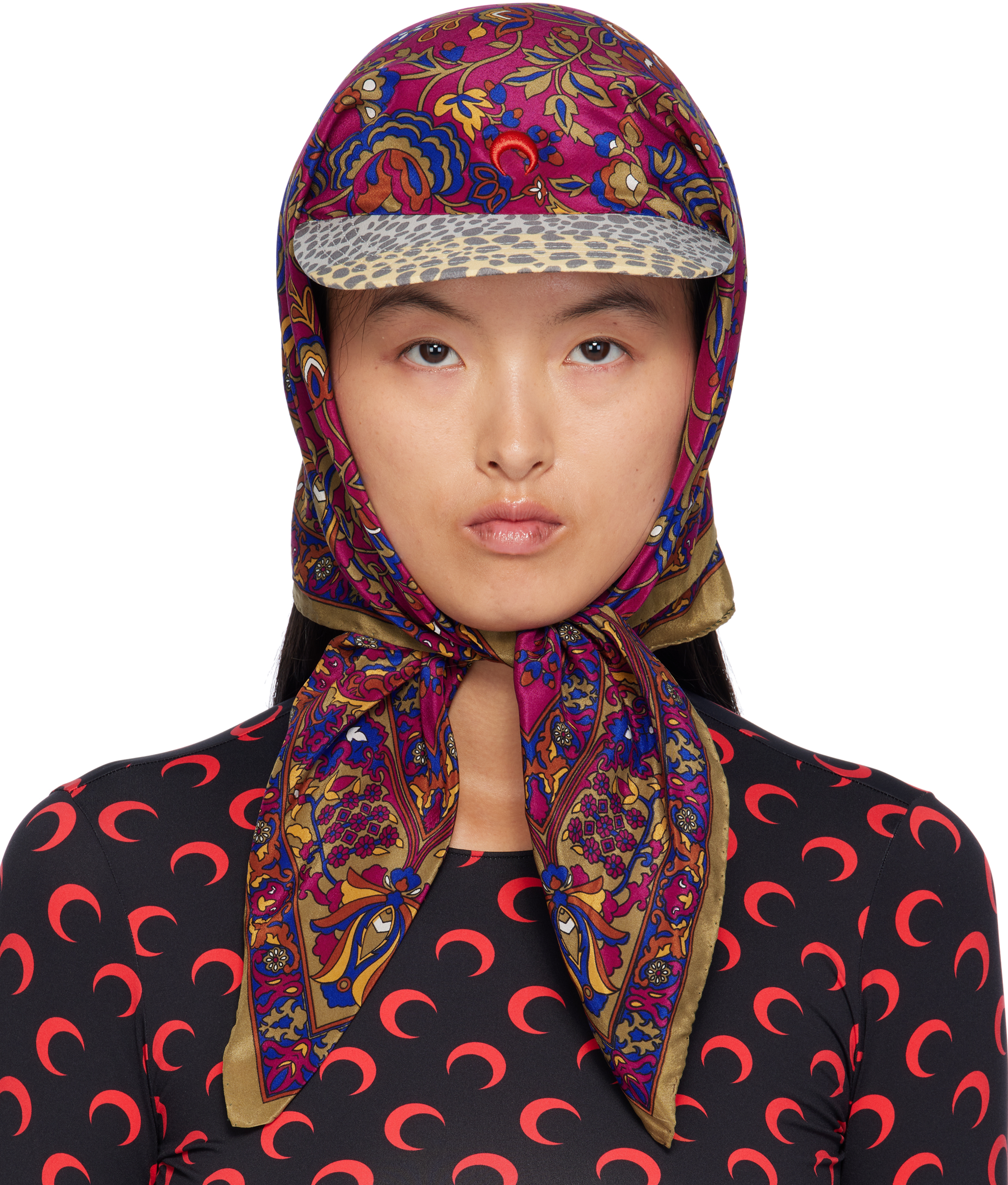 Multicolor Upcycled Silk Scarves Veiled Cap