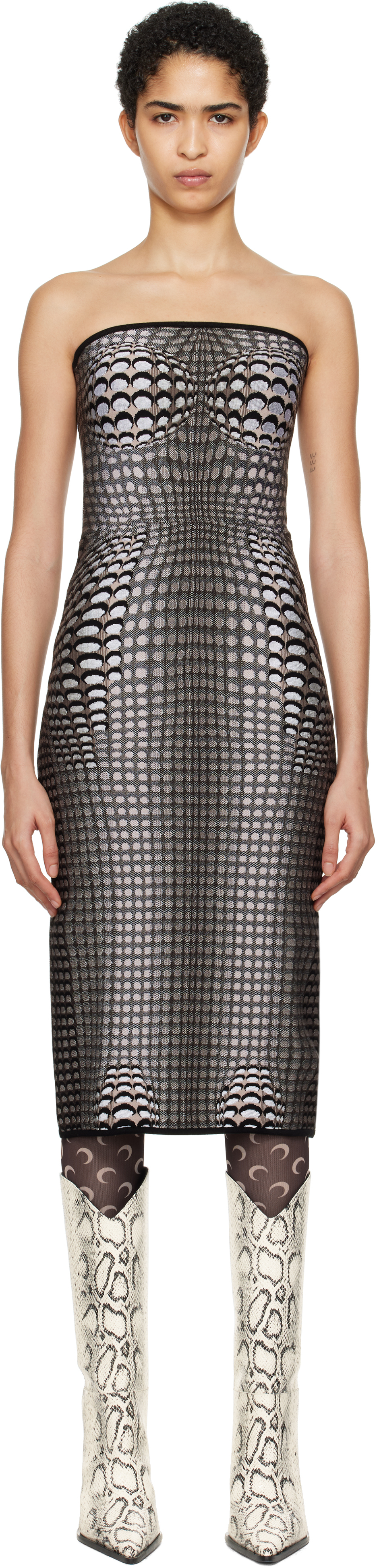 Gray Moon Skin Jacquard Knit Tube Midi Dress