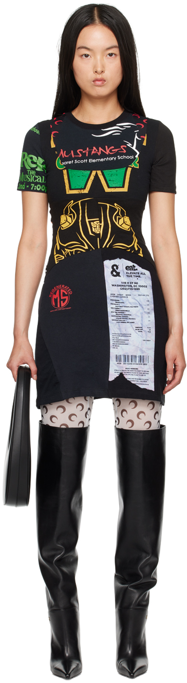 Black Upcycled Graphic T-Shirts Minidress