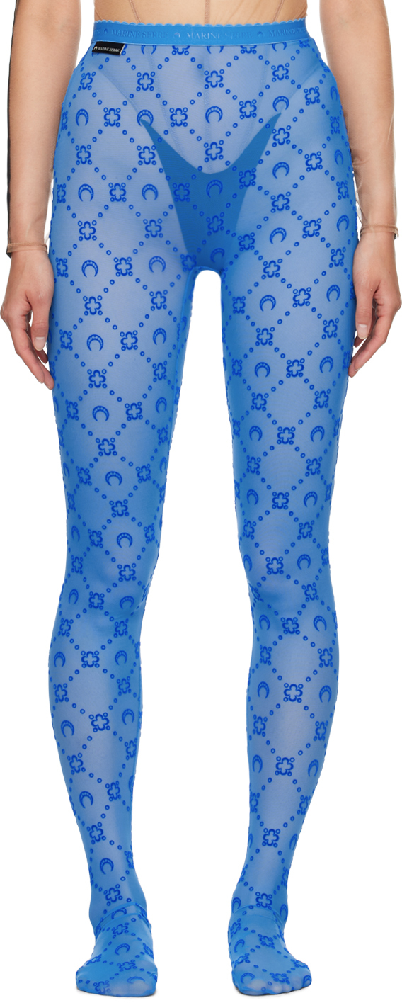 Shop Marine Serre Ssense Exclusive Blue Moonogram Tights In Bl45 Azur