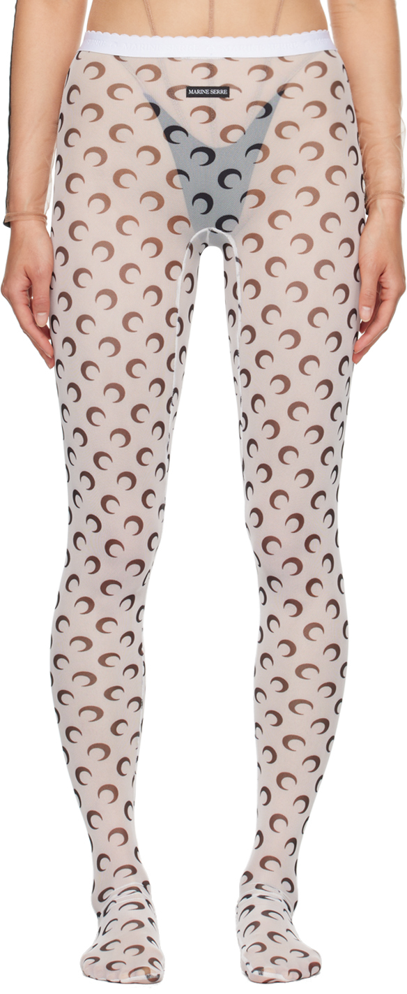 Shop Marine Serre White Moon Printed Mesh Tights In Wh00 Optical White